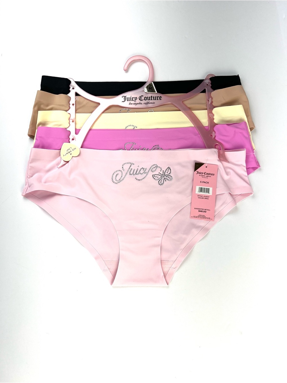 Juicy Couture 5 Pack Bikini Panties No Panty Line Logo Rhinestone Nylon Size M